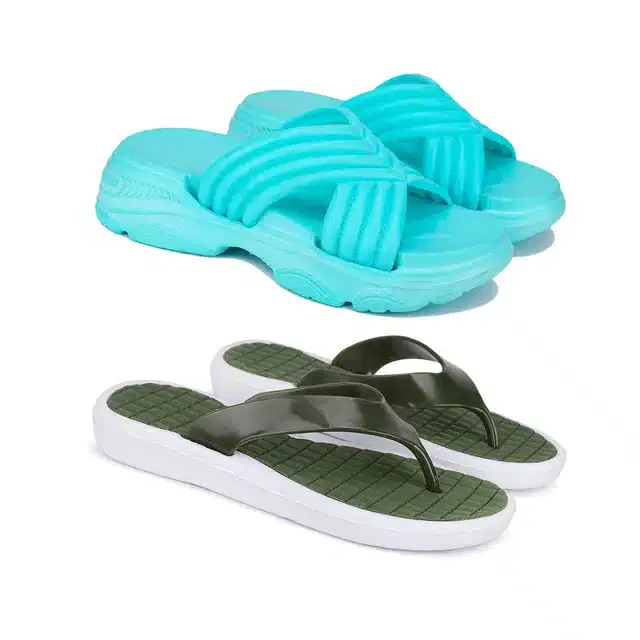 Combo of Sliders & Flip Flops for Women, Pack of 2 (Multicolor, 7)