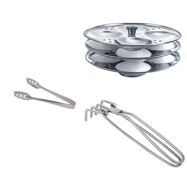 Stainless Steel Pakad, Momo Pakad & Idli Making Stand of 3 Plates, Combo of 3
