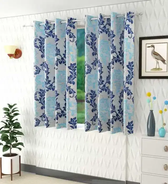 Window Curtain, Pack of 2, Blue, 4X5 Feet
