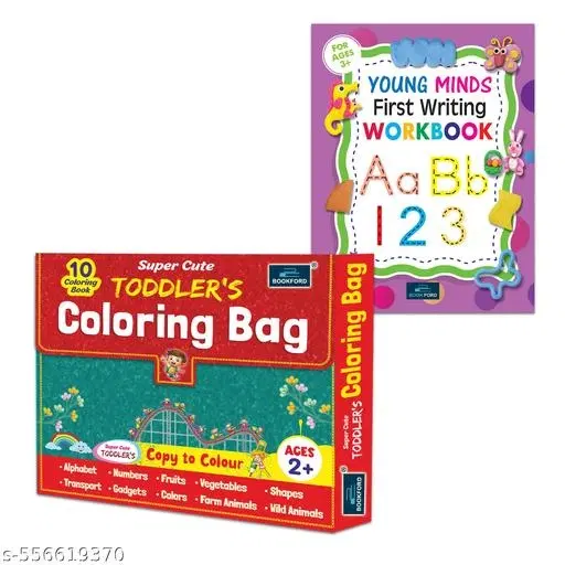 Super Cute Toddlers Coloring Bag, Young Minds First Writing Workbook, Set of 2