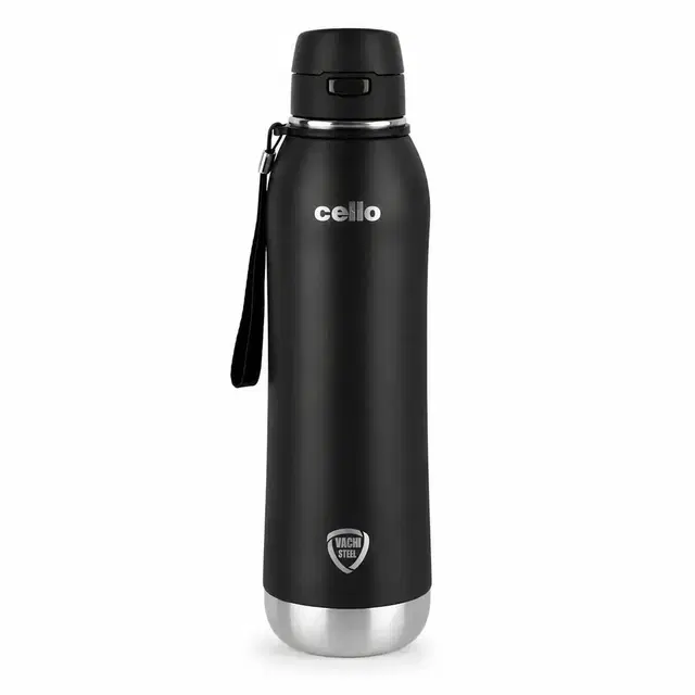 Cello Duro Ace Stainless Steel Bottle, 900 ml, Black | Pack Of 1 | Leak-Proof Cap | Rust-Free Stainless Steel