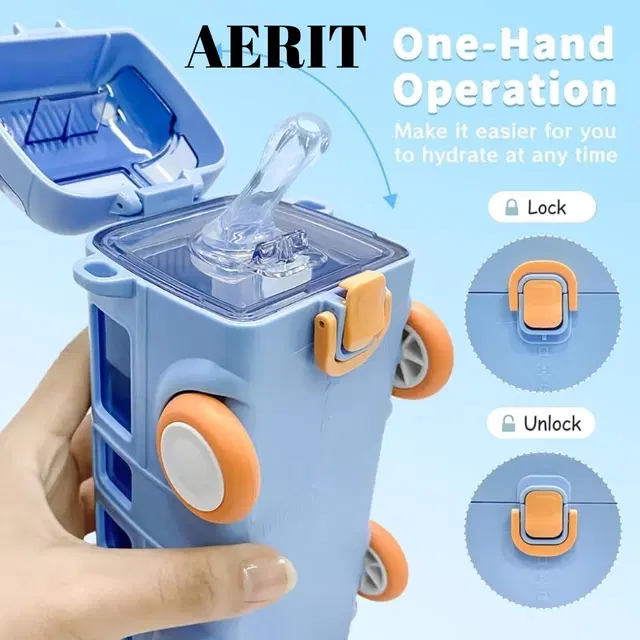 Plastic Bus Shape Sipper Bottle for Kids, Multicolor (1000 ml)