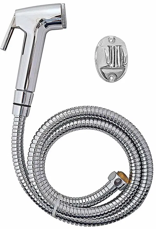 Safari Health Faucet with Tube & Holder, Silver, Set of 1