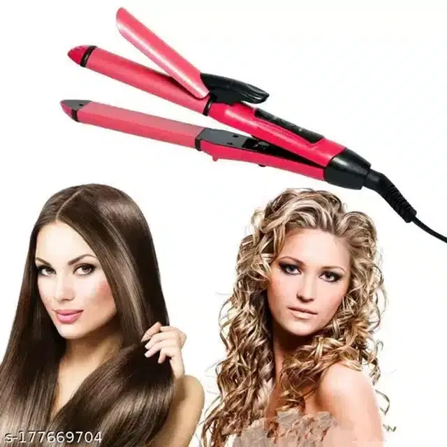 Professional 2 In 1 Hair Straightener And Curler, Pink, 100 W