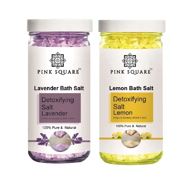 Pink Square Lavender & Lemon Detoxifying Bath Salt Crystal, 200 g, Set of 2