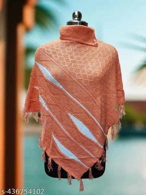 Woolen Poncho for Women (Peach, Free Size)