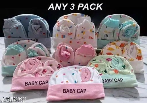 Combo of Cap, Booties & Mitten for Baby, Set of 3 (Multicolor)