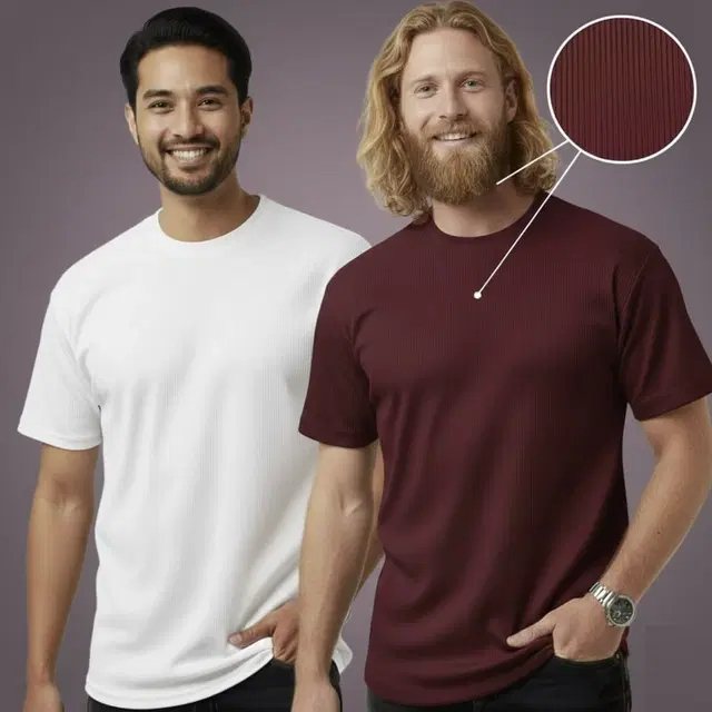 Polyester Round Neck T-shirt for Men, Multicolour, Pack of 2 (M)