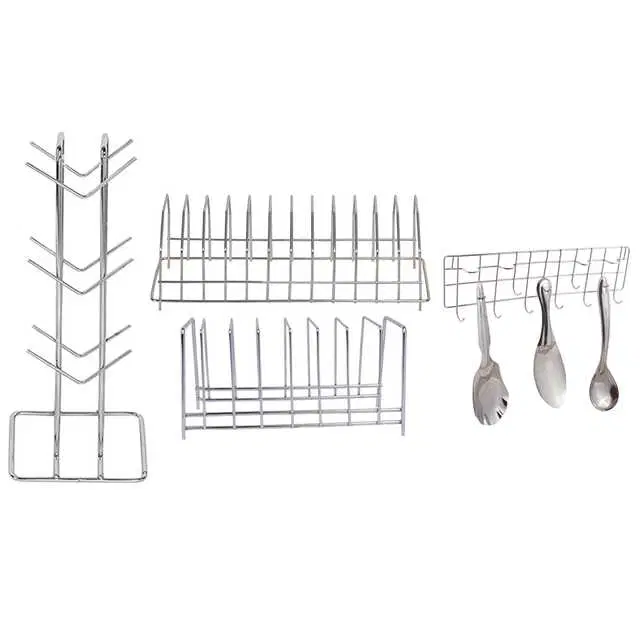 Stainless Steel Cup Stand Cup Holder & Plate Stand & Hook Rail For Kitchen, Set of 4, OC-035