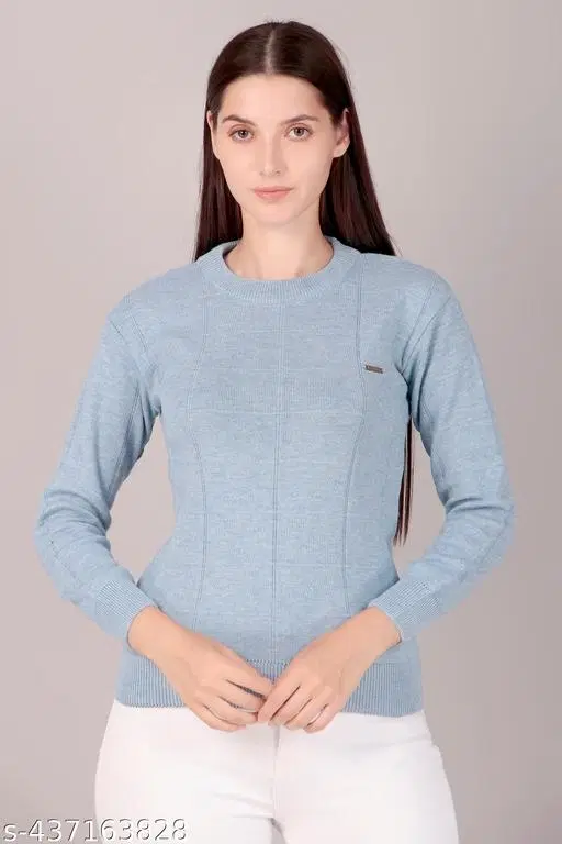 Acrylic Sweater for Women (Blue, M)