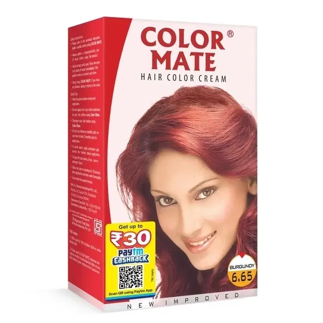 Color Mate Cream Hair Color, Amonia Free, Burgundy 65 ml (30ml+30ml+5ml)