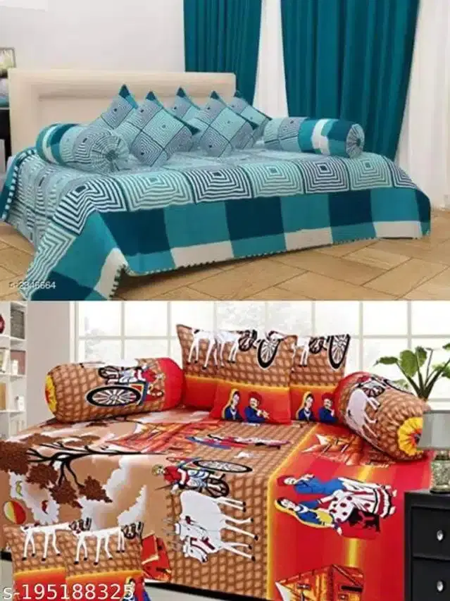 Polycotton Diwan Cover Set, Multicolor, Combo of 2