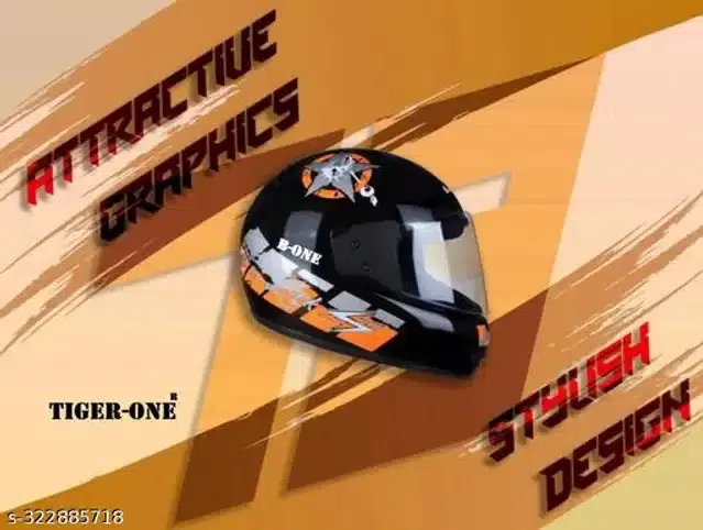 Full Face Helmet for Men & Women, Black & Orange