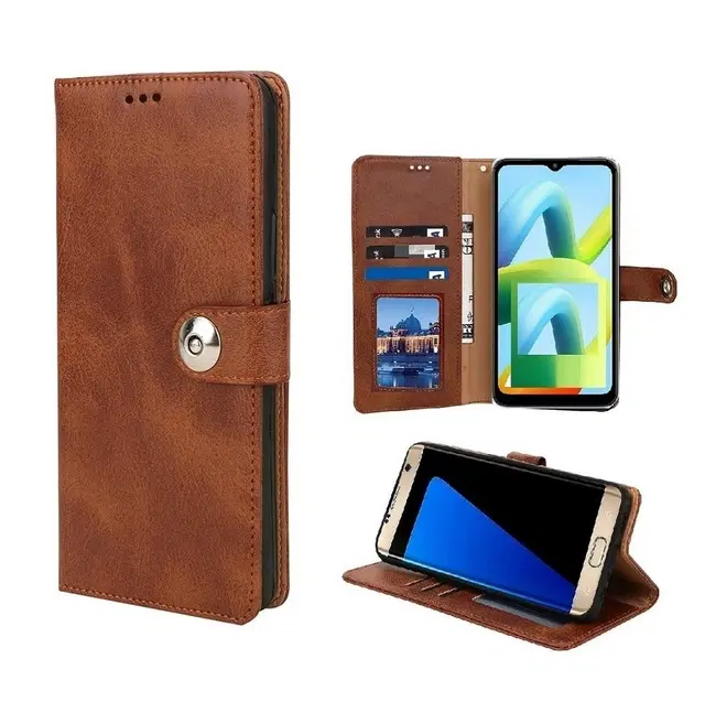 Artificial Leather Mobile Flip Cover for Tecno POVA CURVE (Brown)