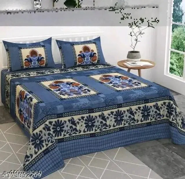 Woolen Queen Size Bedsheet with 2 Pillow Covers, Multicolor, 90x95 inches