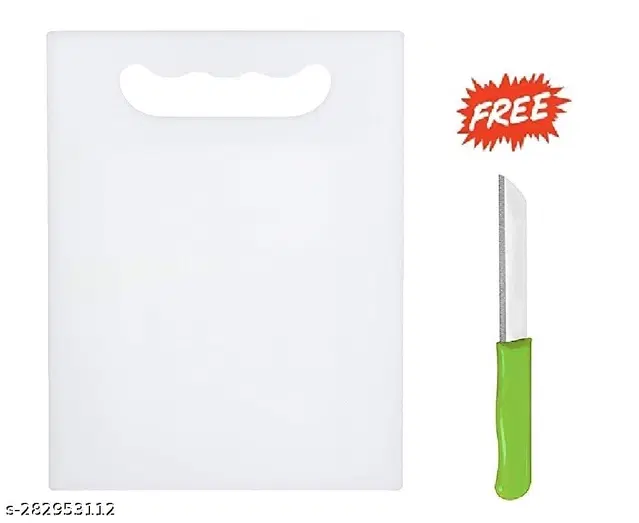 Plastic Chopping Board with Knife, Multicolor, of 1