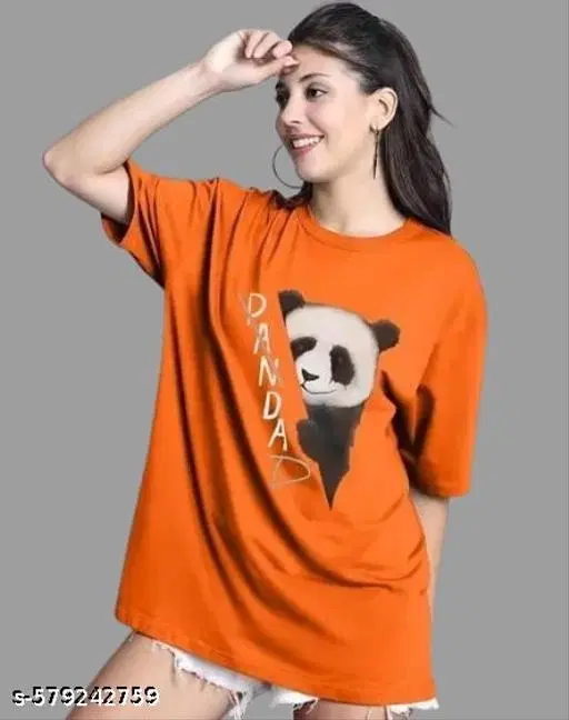 Cotton Blend Printed T-Shirt for Women, Orange (XL)