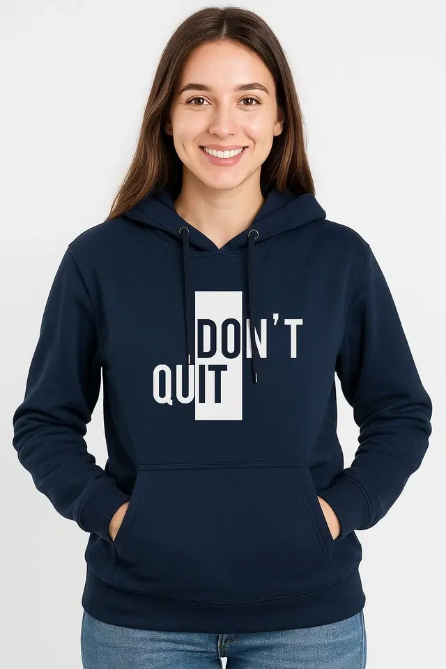 Fleece Printed Hoodie for Women, Navy Blue (S)