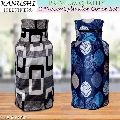 KANUSHI Industries Designer LPG Gas Cylinder Cover Set of 2Pc (2PCS+CYL-BLACK-BOX+BLUE-LONG-LEVS)