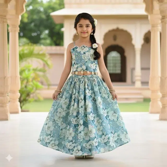 Rayon  Lehenga & choli For Girls, Multicolour (5-6 Years)