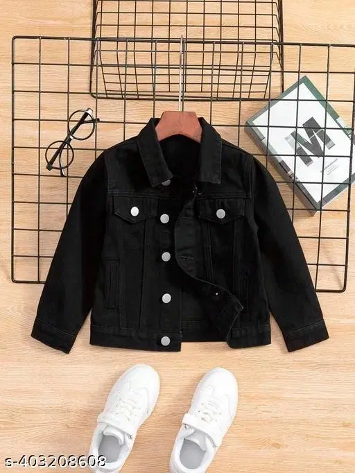 Cotton Blend Solid Jacket for Girls (Black, 6-7 Years)