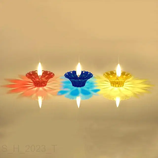 Plastic 3D Shadow Reflection Floating Diwali Diyas, Multicolor, Pack of 3