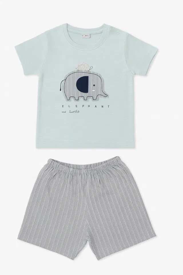 Cotton Printed Clothing Set for Boys, Off White (0-6 Months)