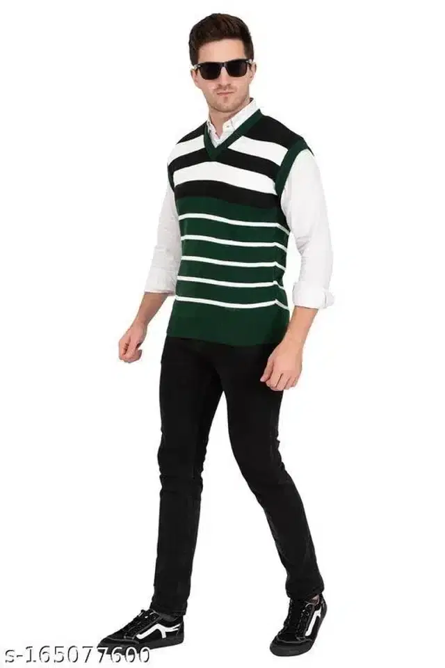 Acrylic Sleeveless Sweater for Men (Green, L)