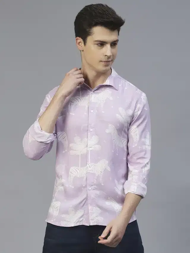 Full Sleeves Printed Shirt for Men (Purple, S)
