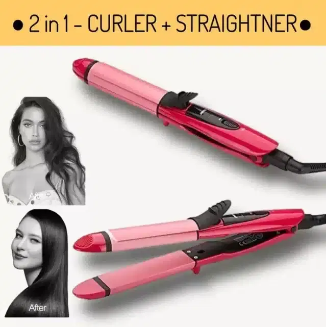 2 in 1 Hair Straightener with Curler, Pink, 100 W