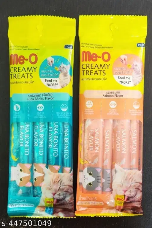 Me-O Creamy Cat Treats - Salmon Flavor, Small, 60gm + Me-O Creamy Cat Treats Tuna Bonito) - All Life Stages 60gm (pack of 2)