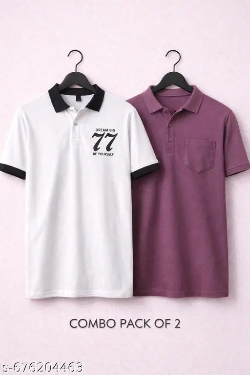 Cotton Blend Printed T-shirt for men, White & Grey (L) Pack of 2