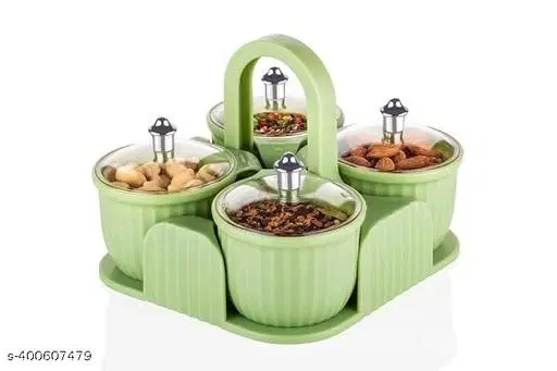 Plastic 4 Pcs Multipurpose Pickle Containers with Lid & Holder, Assorted, Set of 1