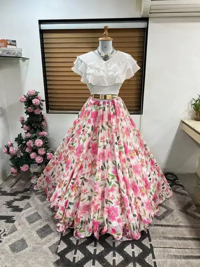 Ready to Wear Lehenga Choli for Women (White, S)