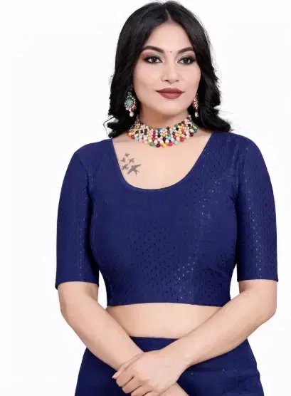 Readymade Stretchable Polyester Blouses for Women ,Navy Blue (M)