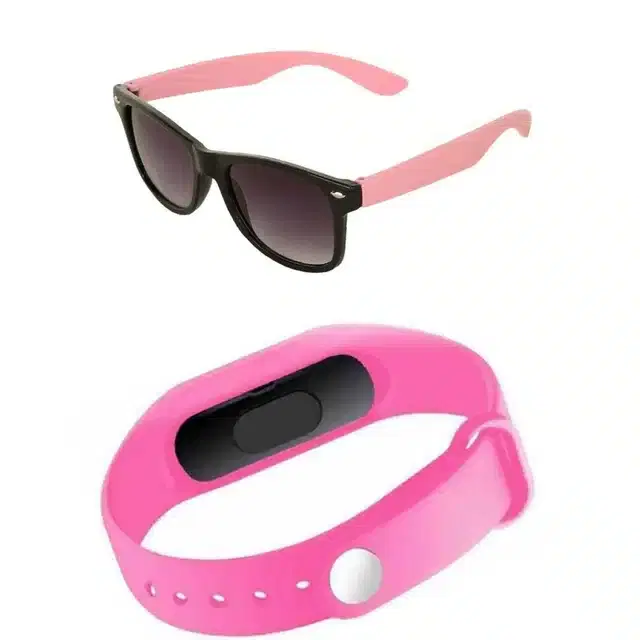 UV Protected Sunglass with Digital Watch for Boys & Girls, Set of 2 (Peach & Pink)