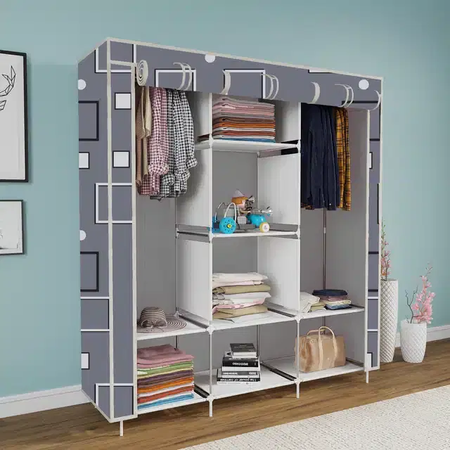 Carbon Steel 3 Door 8 Shelf Printed, Grey