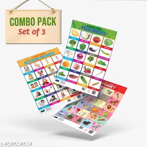 Bookford Publications My small chart Alphabet, Action Words & Vegetables (Set of 3)