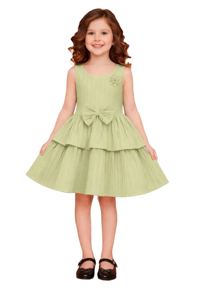 Printed Frock for Girls (Light Green, 1-2 years)