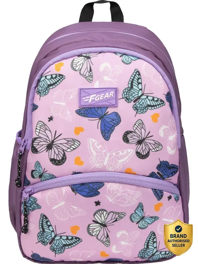 F Gear Small 13 L Backpack Brio Butterfly Kids Backpack|Soft Touch, 2 Spacious Compartment With Pockets (Purple)