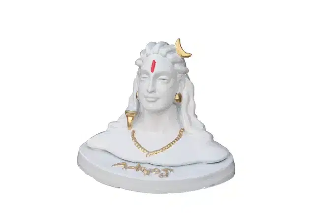 Resin Hand Carved Adiyogi Shiva Showpiece, White, 6 cm