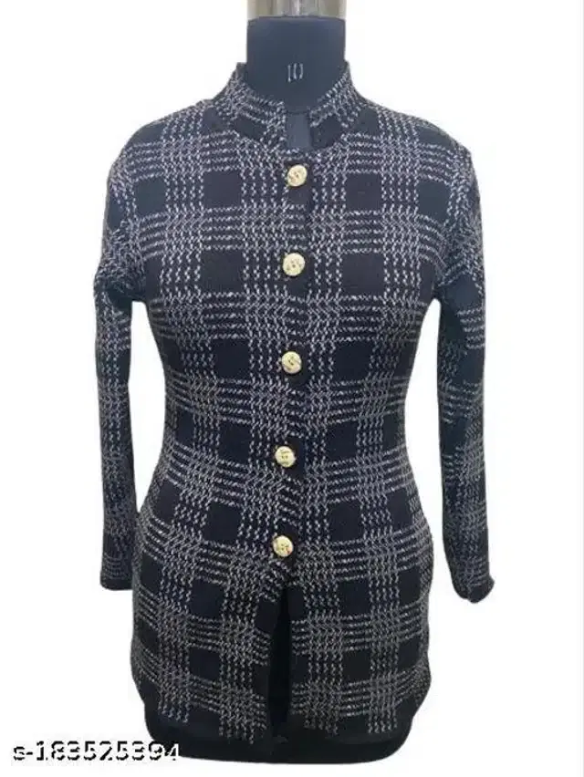 Woolen Sweater for Women (Black & Grey, Free Size)