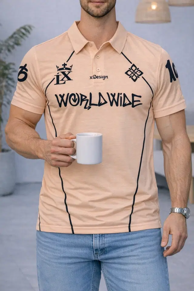 Cotton Blend Printed T-Shirt for Men, Peach (M)