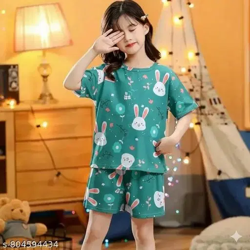 Night Suit for Girls (Green, 11-12 Years)