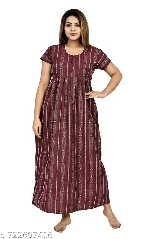 Satin Soft & Attractive Nightdress for Women & Girls , Maroon (M)