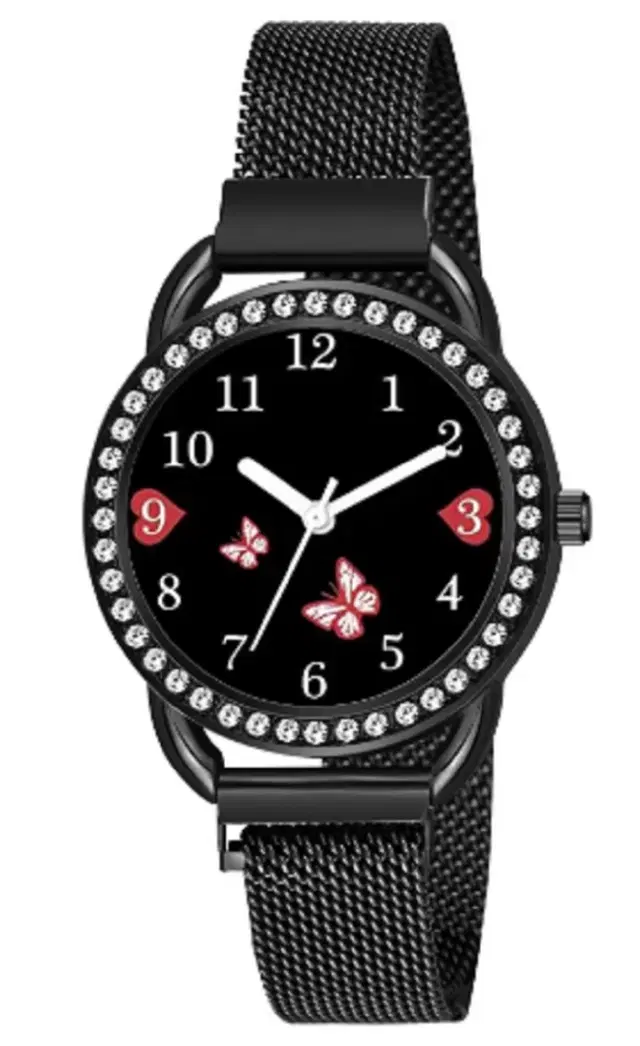 Analog Watch for Women & Girls (Black)