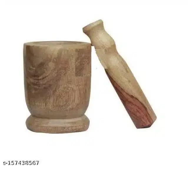 Wooden Carved Mortar & Pestle, Brown, Set of 1