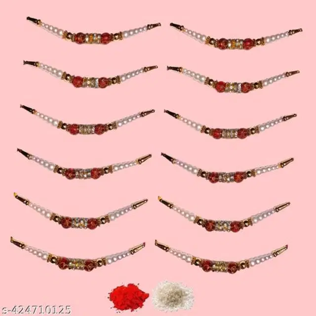 Handmade Designer Rakhi with Roli Chawal, Multicolor, Pack of 12