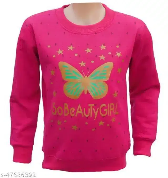 Fleece Printed Full Sleeves Round Neck Sweatshirt for Girls (Pink, 5-6 Years)