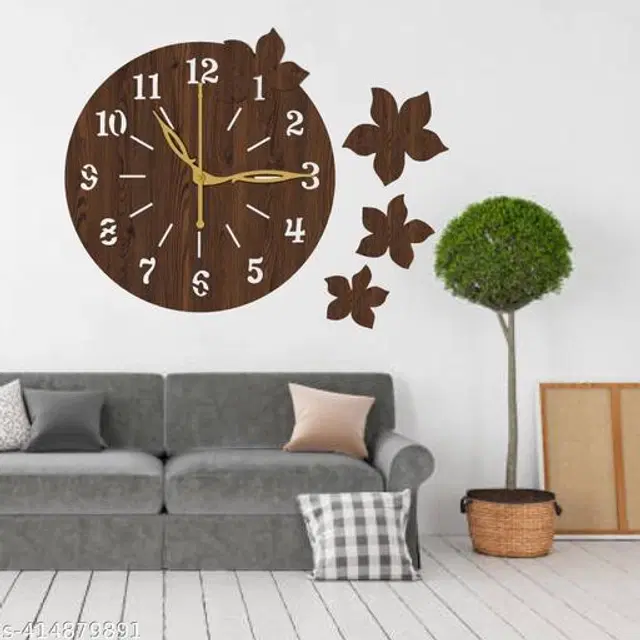Wooden Wall Clock for Home, Brown